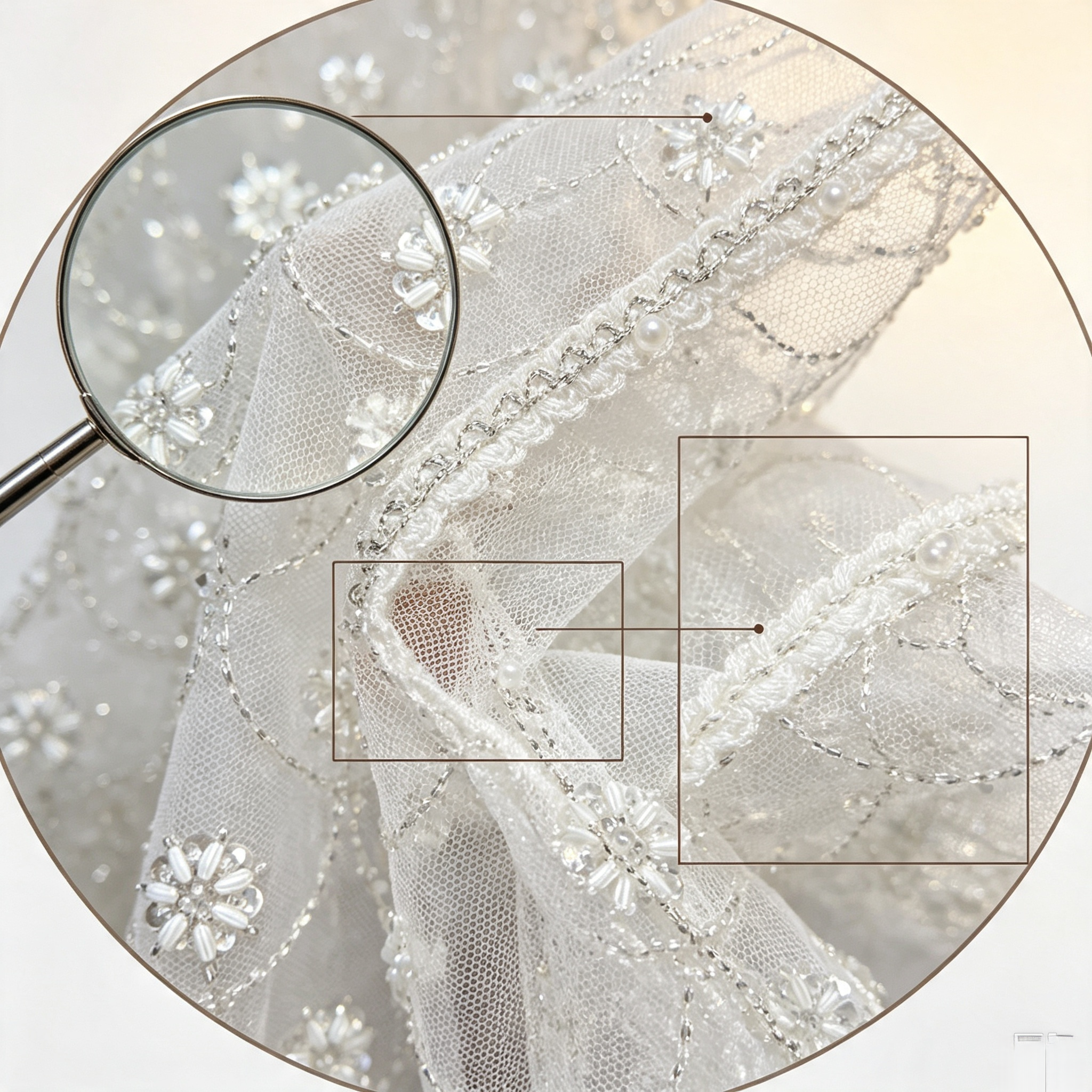 Ultra-Sheer White Tulle with Pearl & Silver Beaded Embellishment