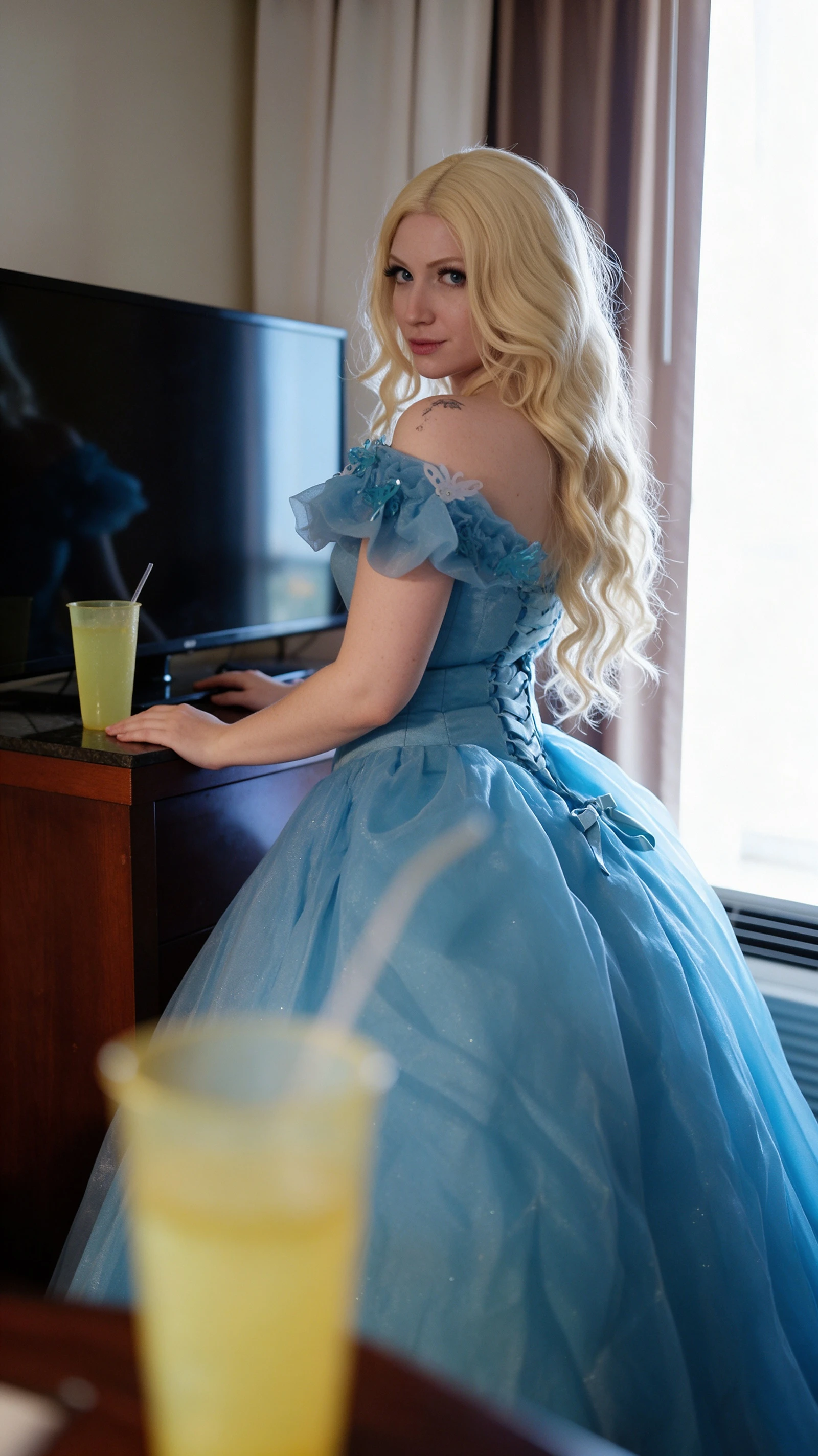 Light blue ball gown lace up corset back detail