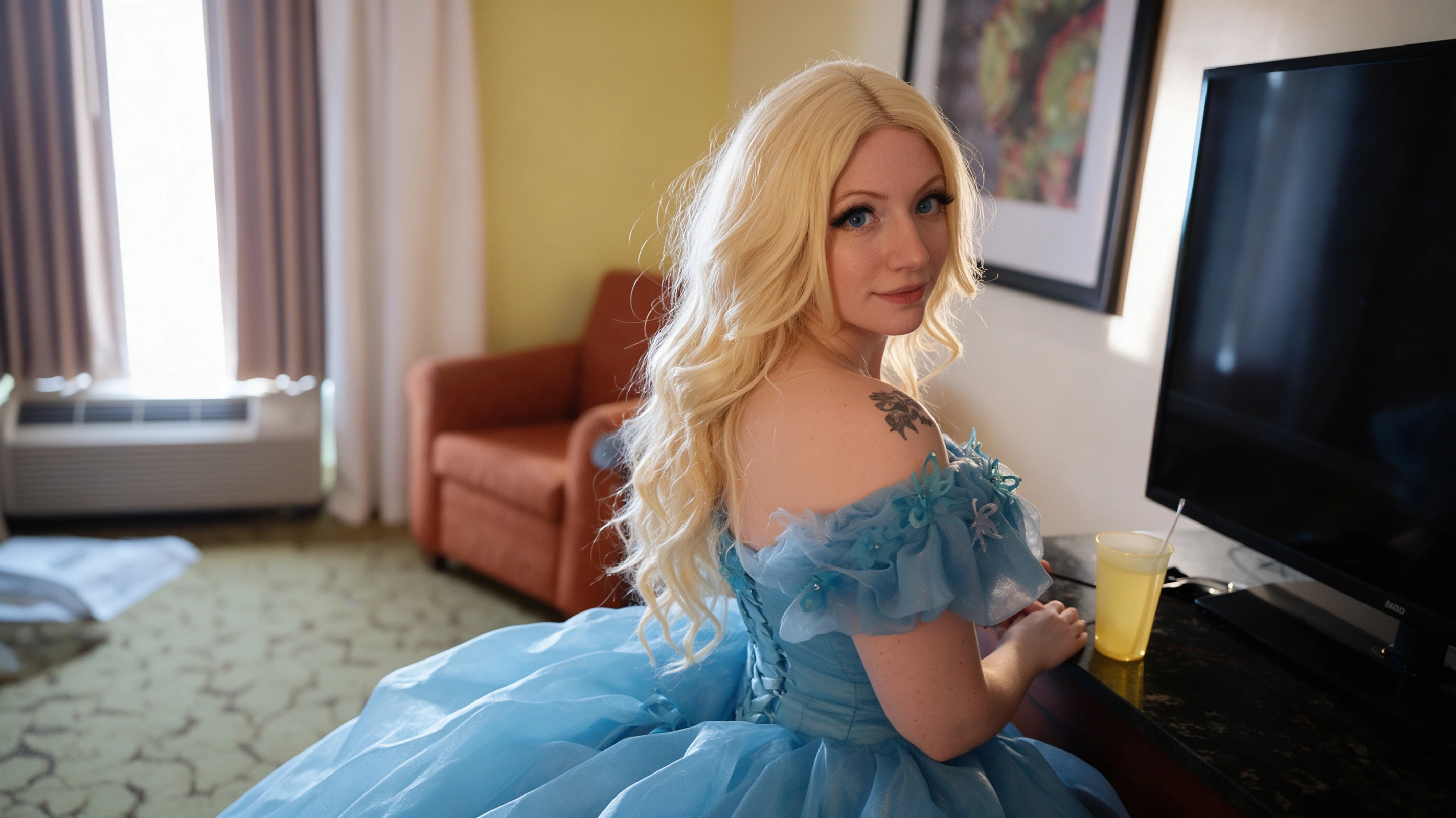 Light blue Cinderella ball gown for Sweet 16 celebration
