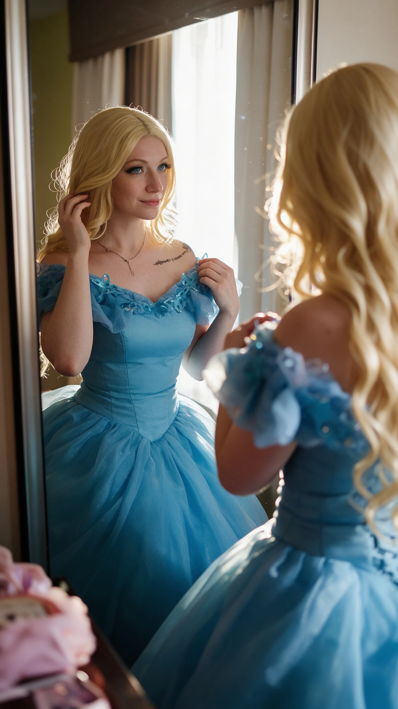 Light blue quinceanera ball gown corset back view