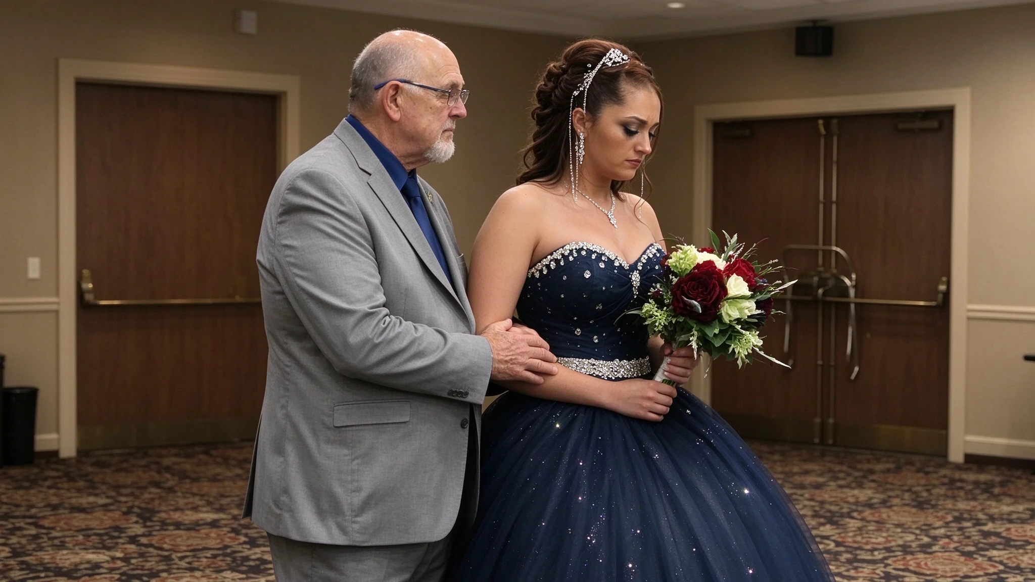 Father giving his daughter away during her navy blue wedding ceremony