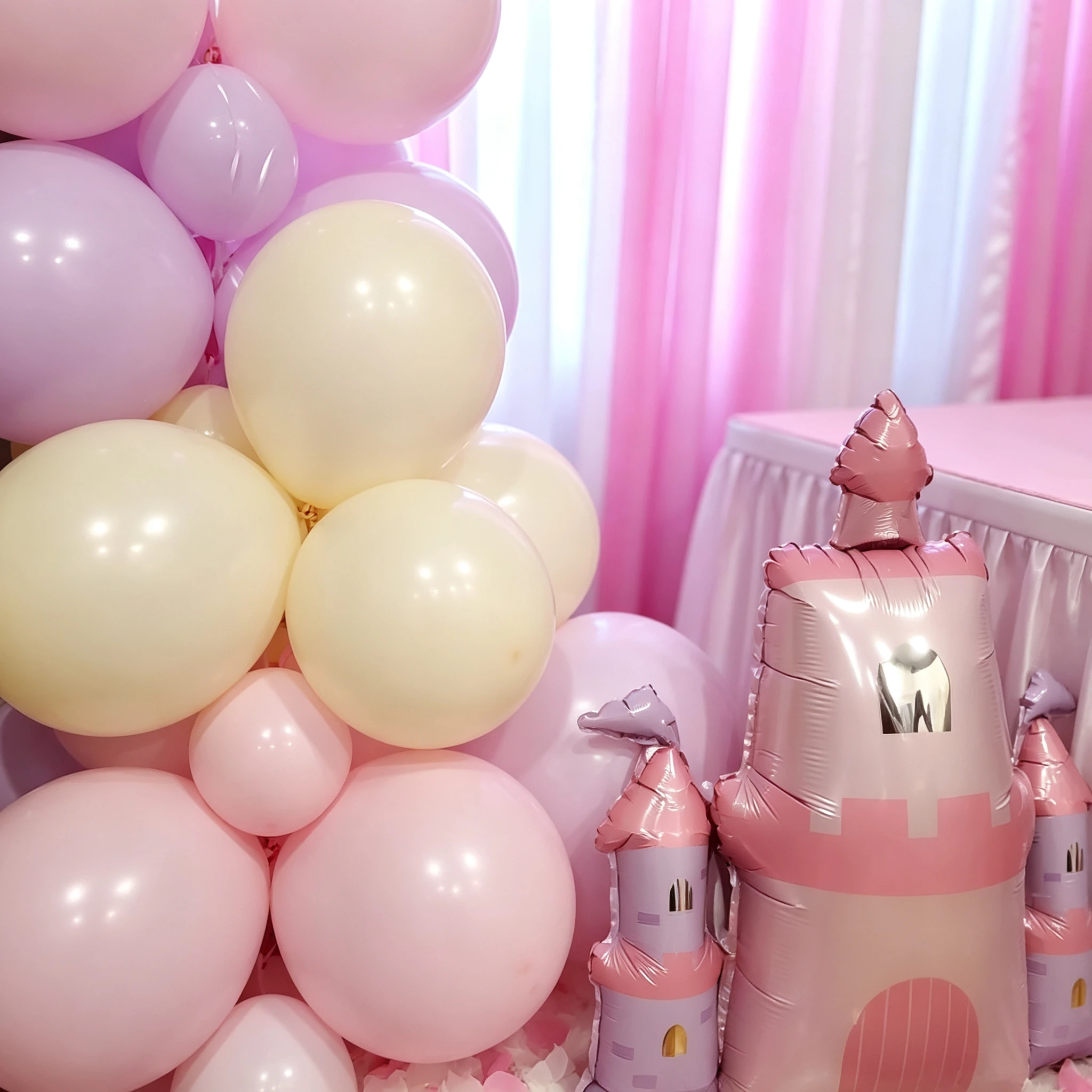 Pastel pink lavender and cream balloon cluster