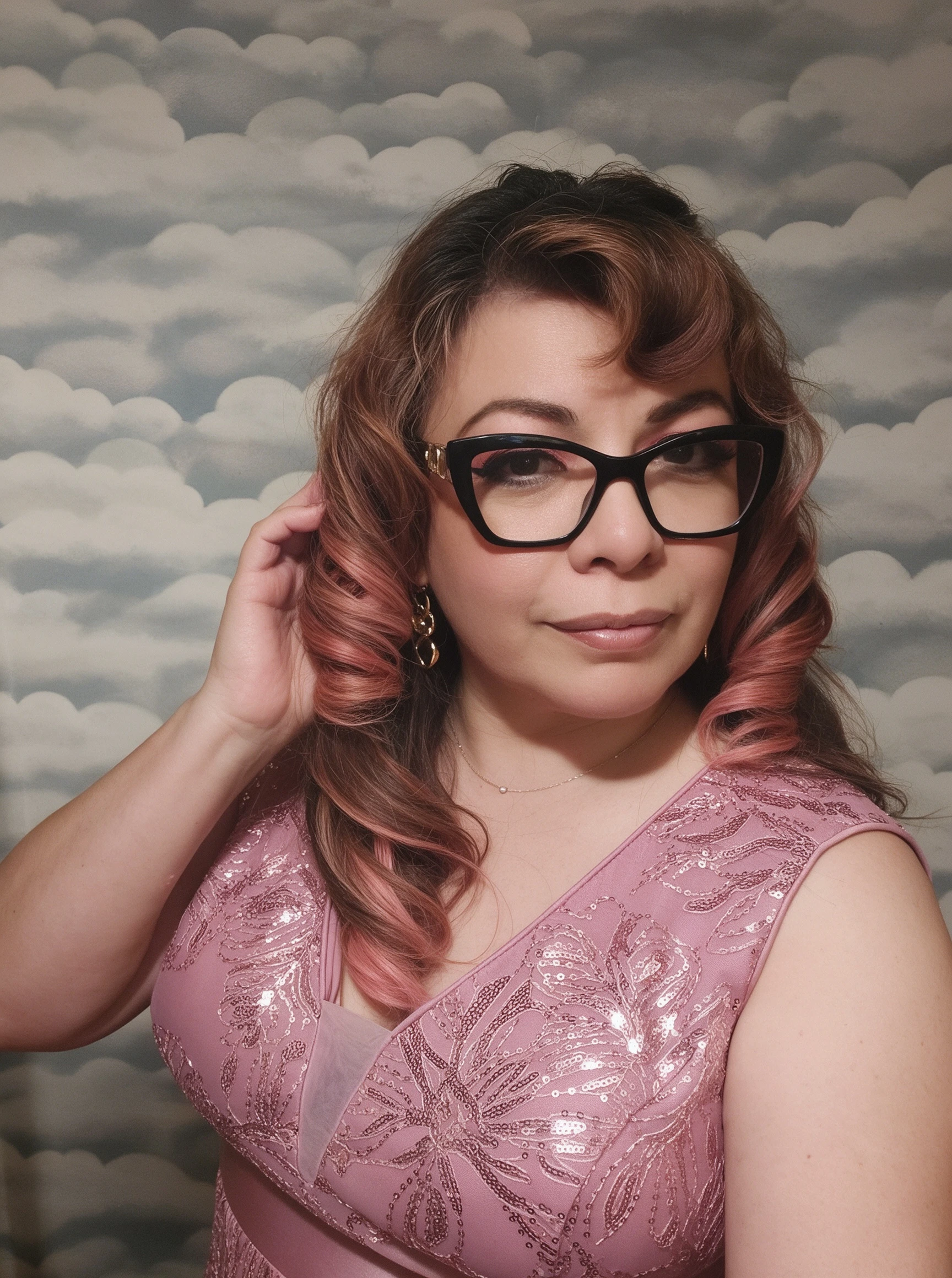 Close-up view of pink wedding guest dress and neckline