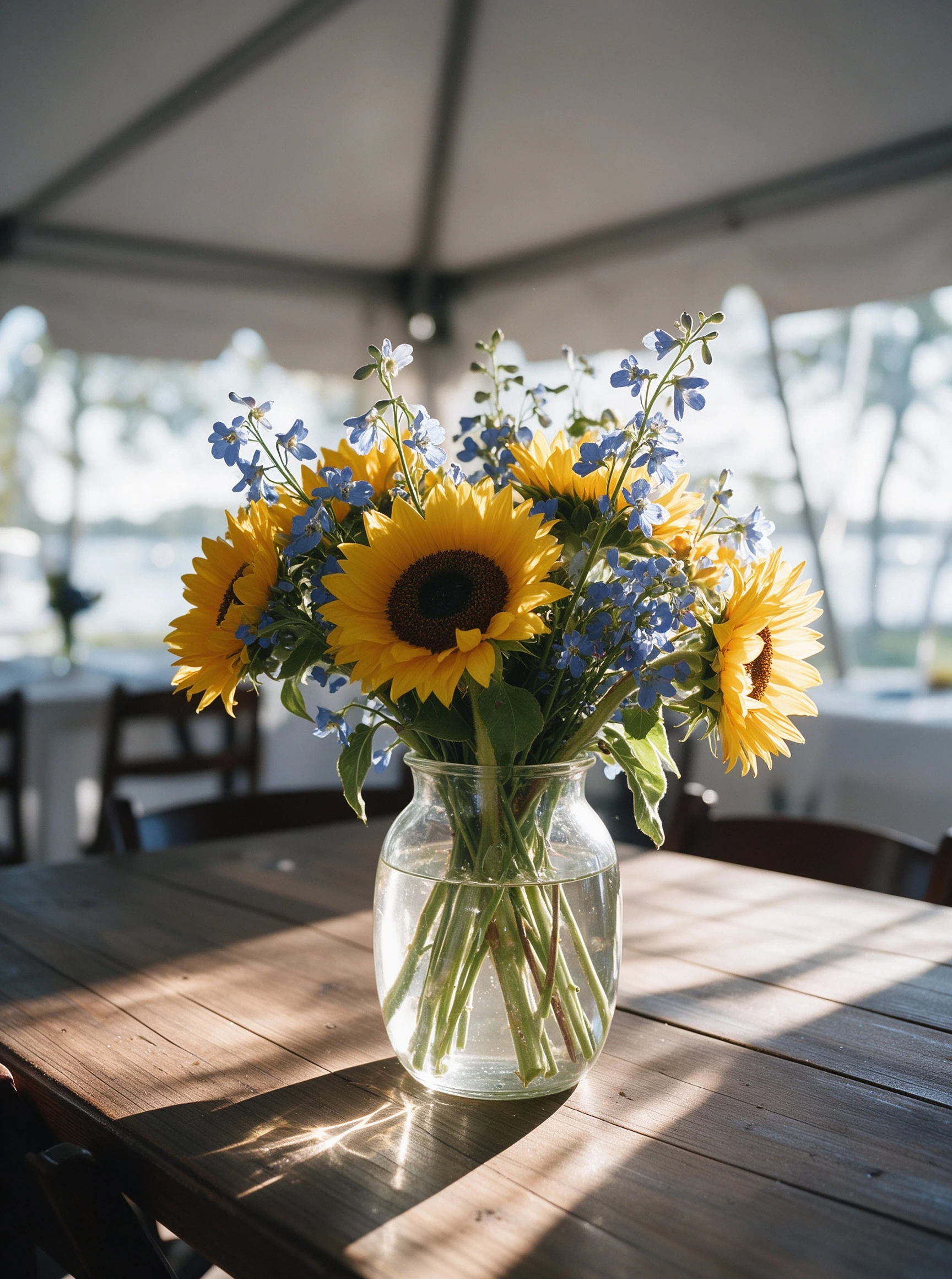 Sunflowers arranged for Lauren's bayfront wedding reception