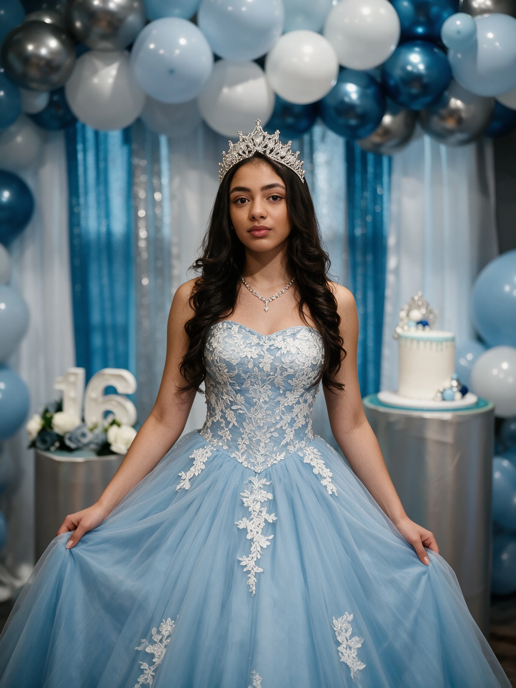 Sky blue Sweet 16 ball gown with full tulle skirt