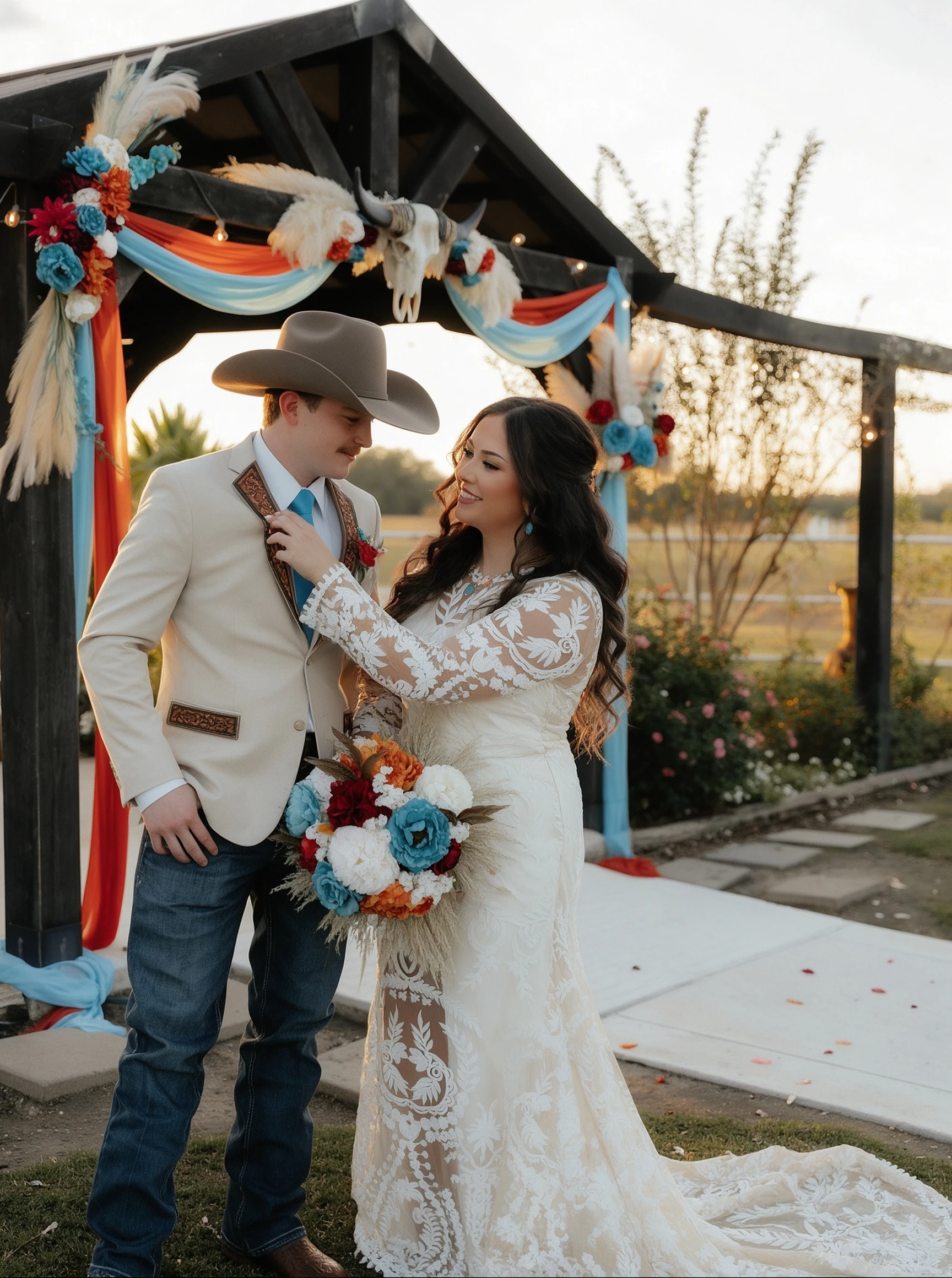 Sweet candid bride and groom moment at Texas ranch wedding