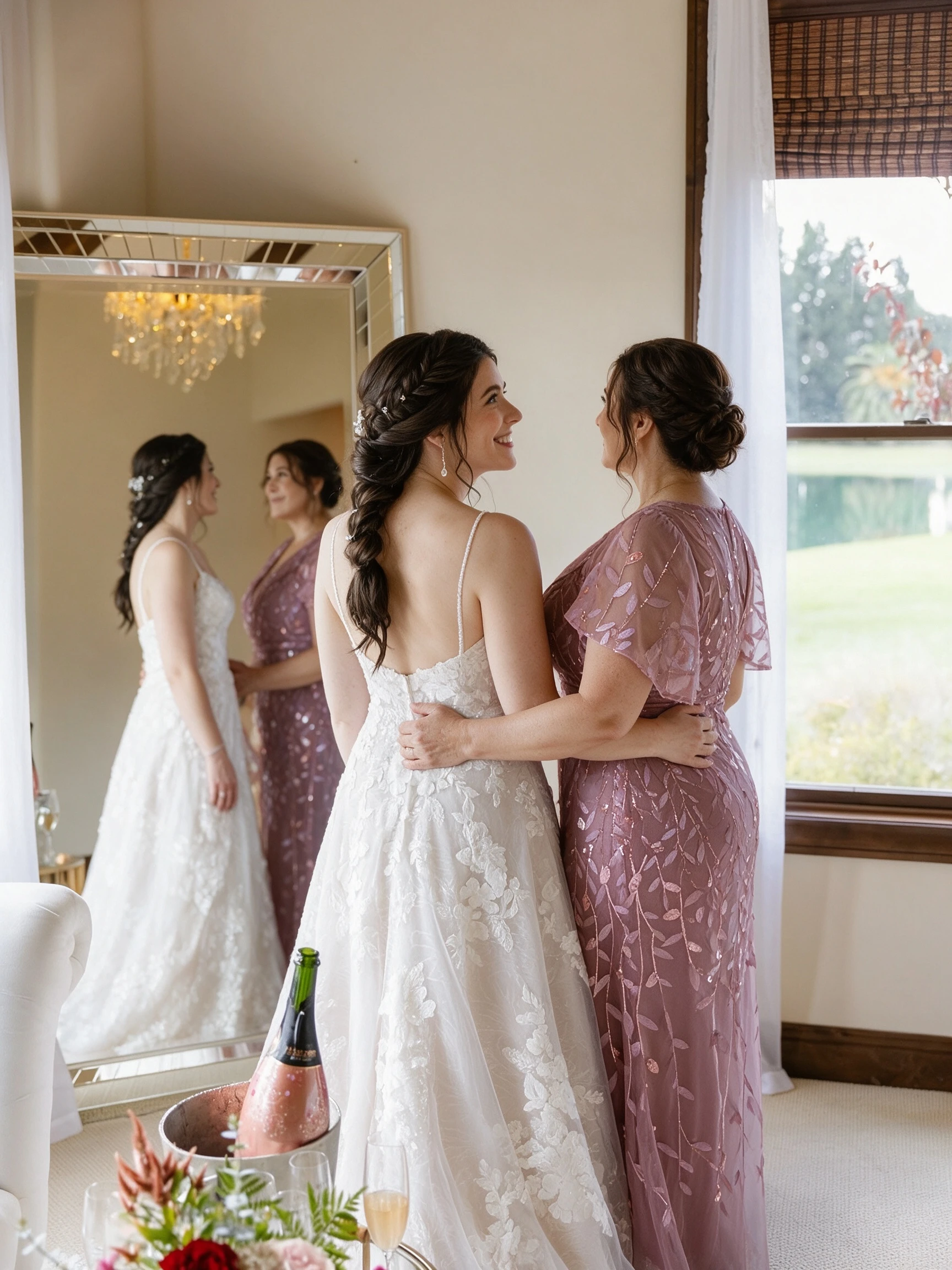 Mother talking with her daughter before the wedding ceremony