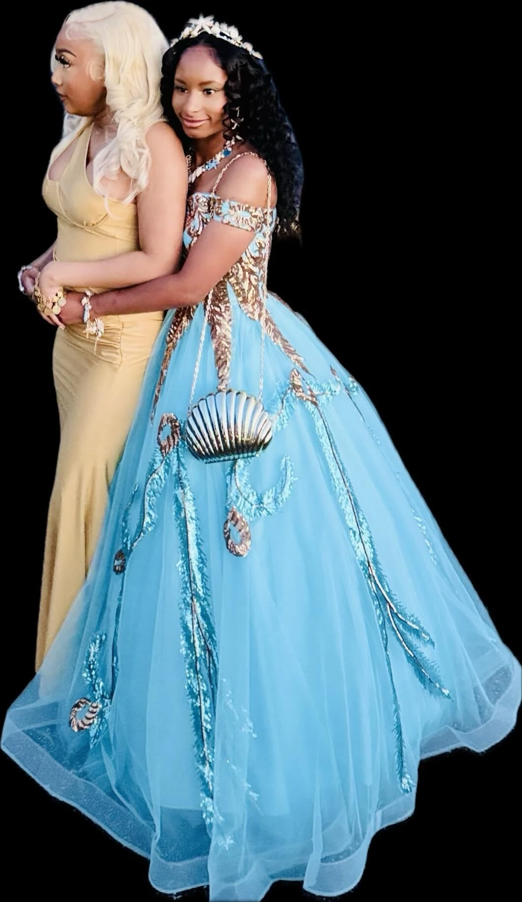 Turquoise Under the Sea prom gown portrait with dramatic full skirt