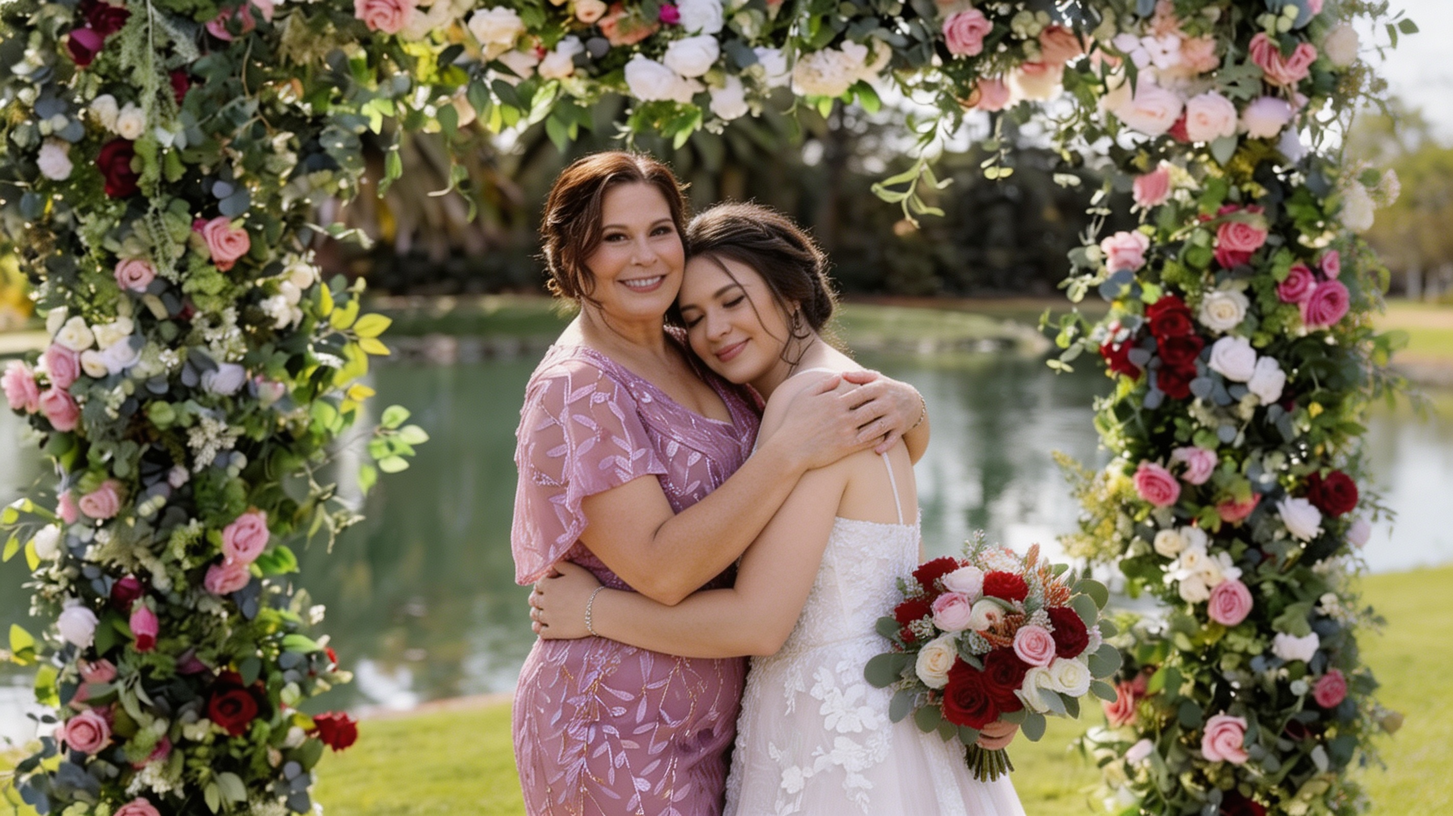 Mother and daughter sharing a loving hug on the wedding day