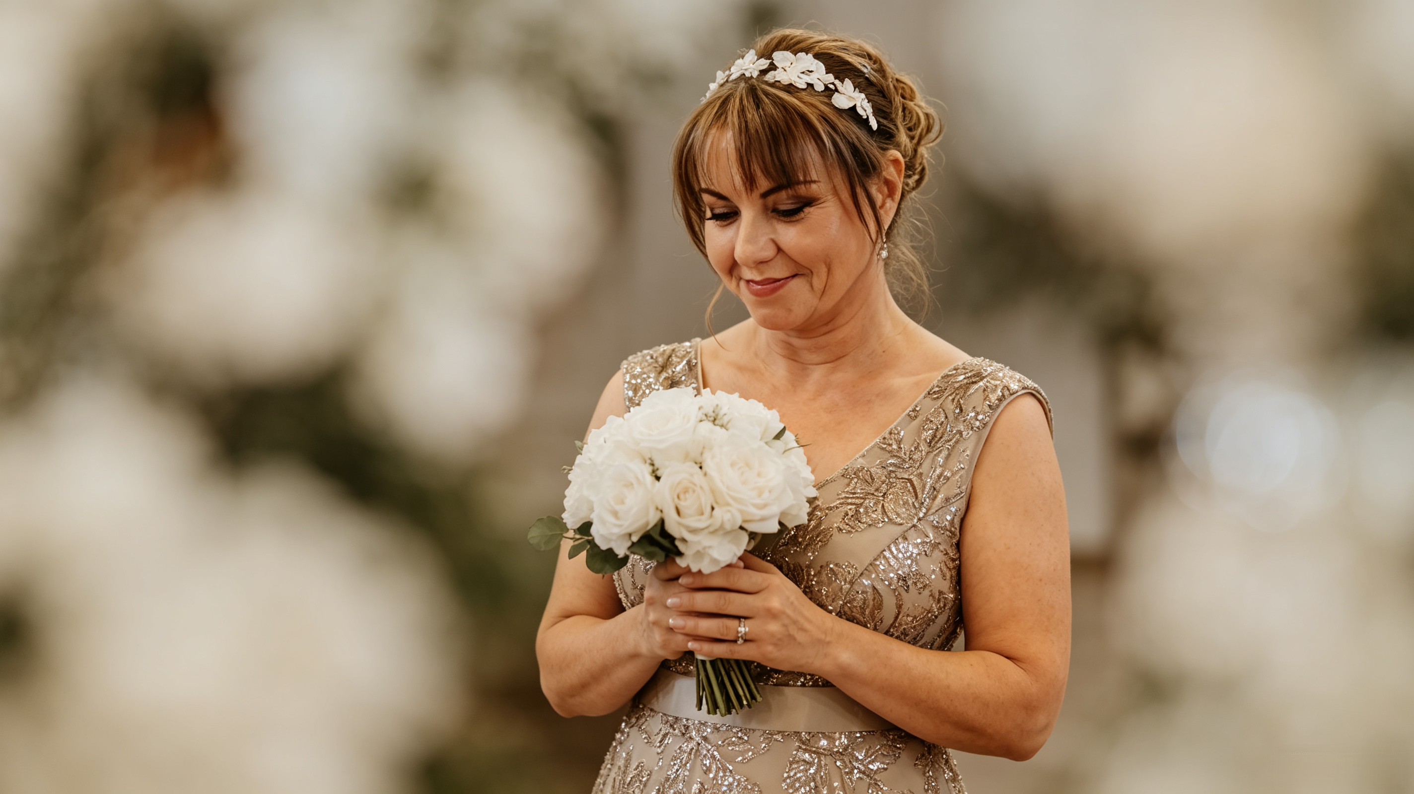 Bride spinning in her shimmering altered gown