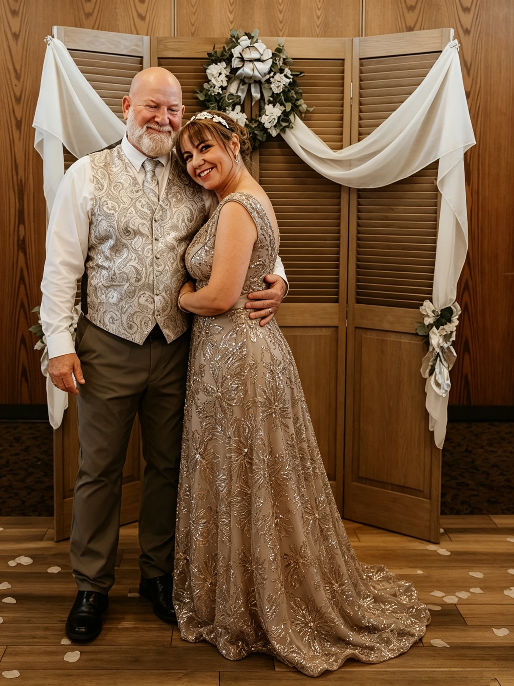 Couple sharing a warm embrace during their vow renewal
