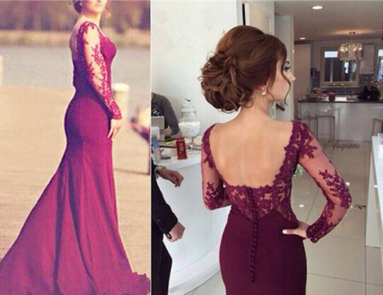deme burgundy dress Sexy Off Shoulder Long Sleeves Burgundy Mermaid Evening Dresses Lace A –  alinanova