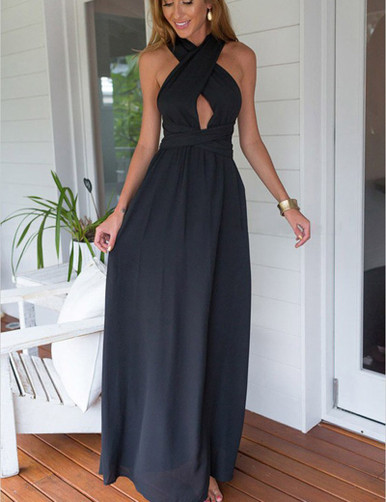 Halter Neck A-Line Chiffon Sleeveless Bow Dresses Ink Blue main image 1