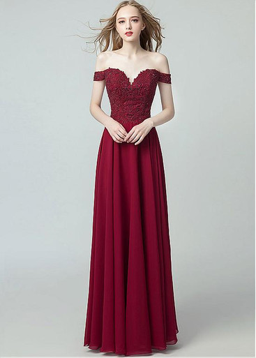 Burgundy Off The Shoulder Evening Dress A Line Short