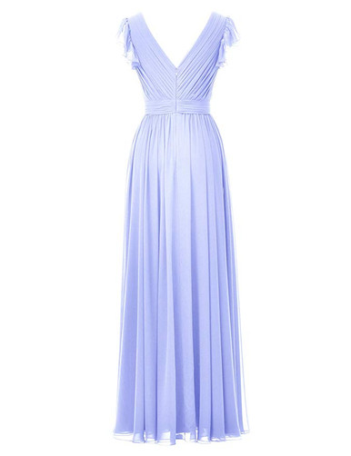 One-Shoulder Beaded Chiffon Long Sleeve Gown Lavender