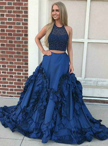 navy blue two piece homecoming dress Navy Blue Prom Dresses,two Pieces Prom Dresses,long Prom Dresses,a-line Prom Dresses,beading Prom Dress,modest Prom Gowns,elegant Prom