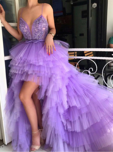 fitted lace wedding dress Spaghetti Straps Short Purple Prom Dresses, Short Purple Graduation Ho   Lwt Dress