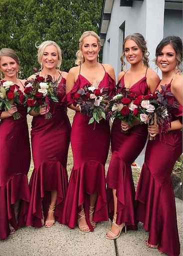 black red spaghetti straps mermaid bridesmaid dress with beading Zapaka Women Sparkly Black Red Bridesmaid Dress Mermaid Cold Shoulder Long Prom Dress, Black Red / US10