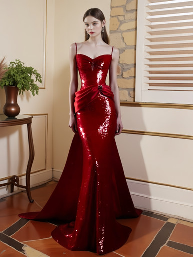 Spaghetti Straps Peacock Square Neck Trumpet/Mermaid Prom Dresses main image 0