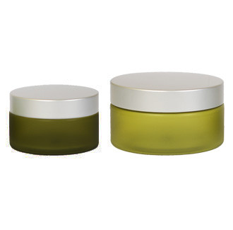 Boston Round Olive Frosted PET Jar With Silver Cap