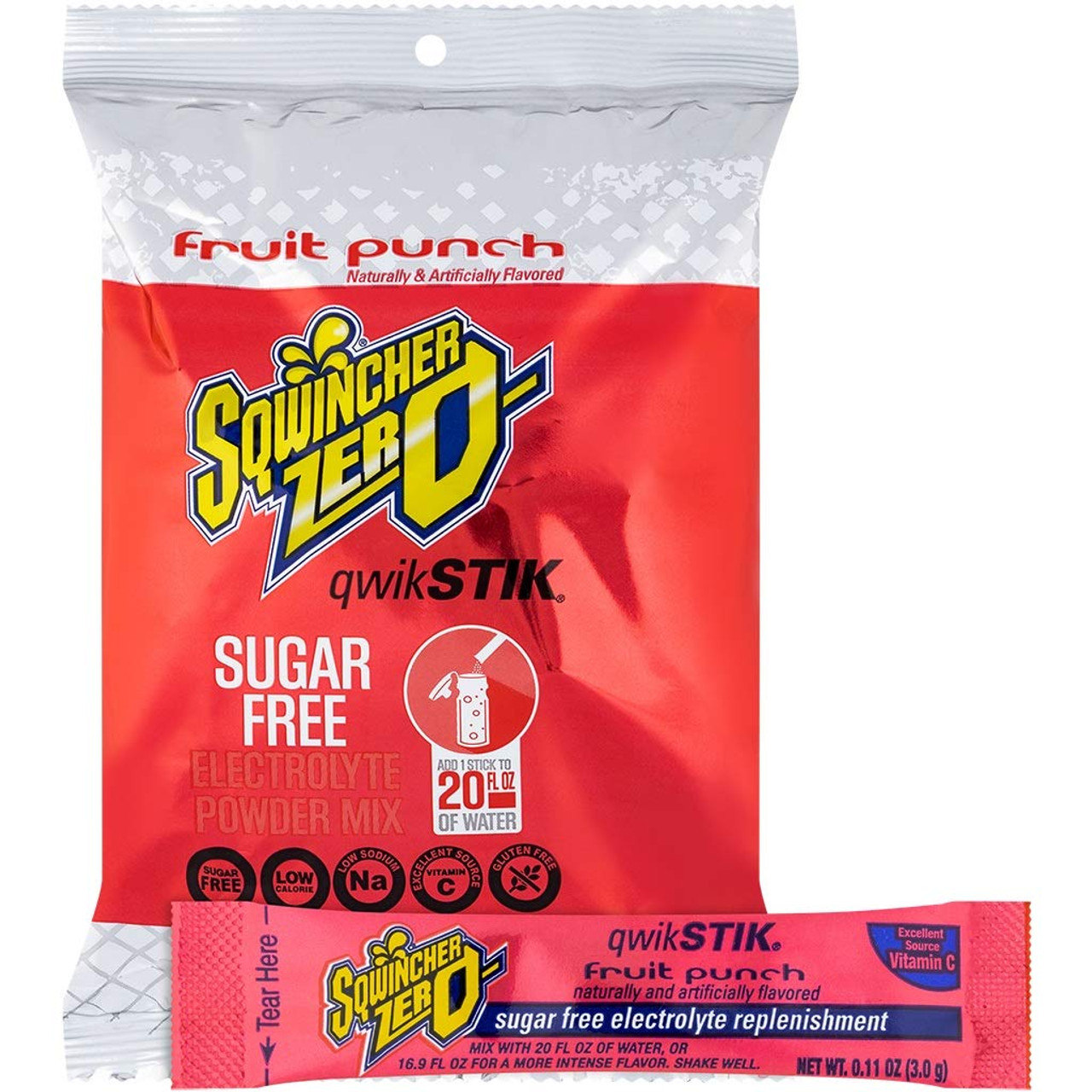Sqwincher Zero Qwik Stik Sugar Free, Fruit Punch, 16-20 0z (Pack of 50)