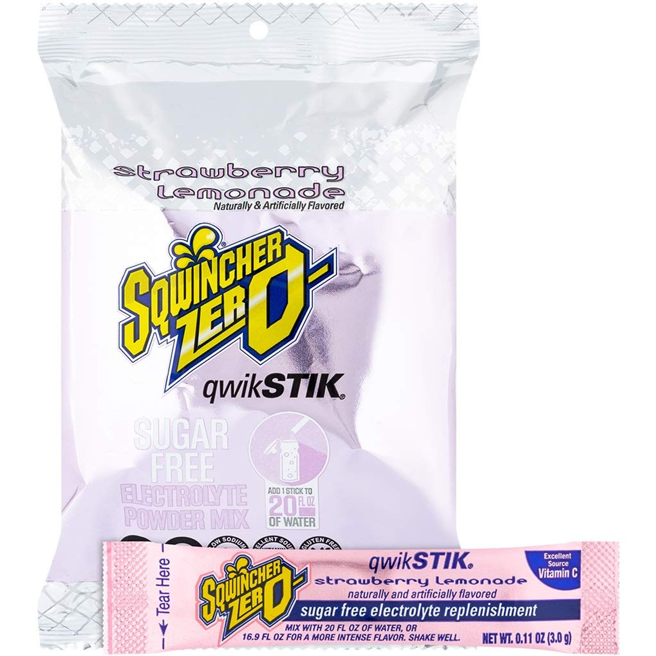 Sqwincher Zero Qwik Stik Sugar Free, Strawberry Lemonade, 16-20 0z (Pack of 50)