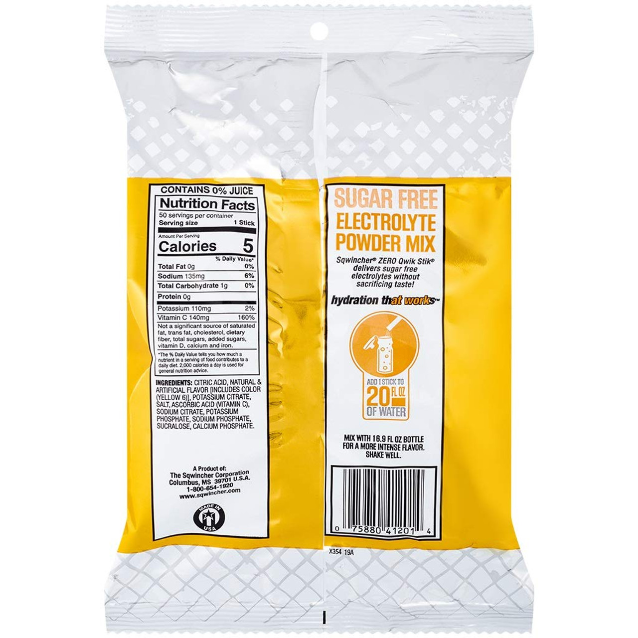 Sqwincher Zero Qwik Stik Sugar Free, Orange, 16-20 0z (Pack