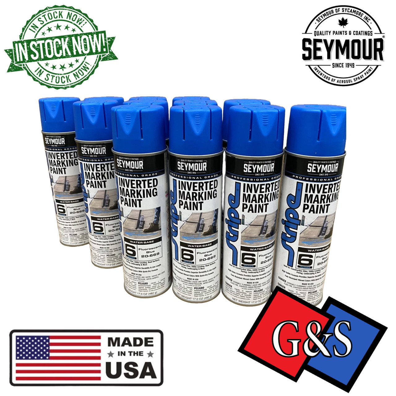 Seymour Fluorescent Blue Inverted 20-669 (WATER BASED)  17 oz., Marking Paint - 12 CANS