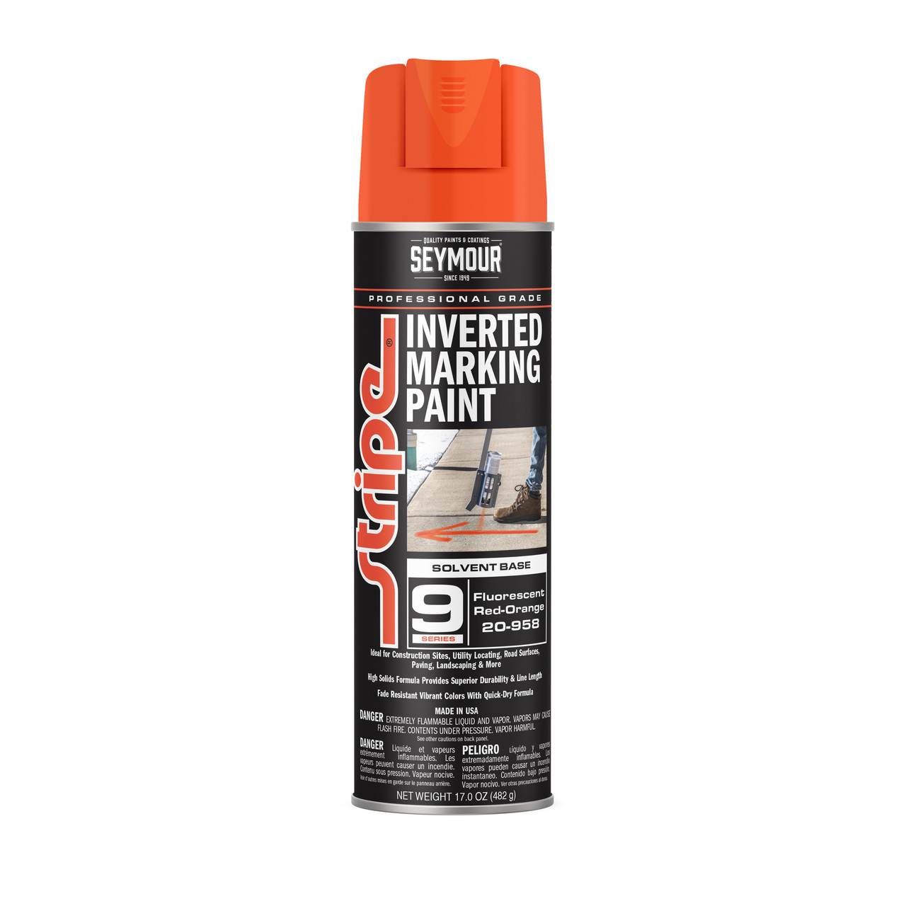 Seymour Stripe® 20-958 Red/Orange Fluorescent Solvent Base Street & Utility Marking Paint 17 oz. - 12 CANS
