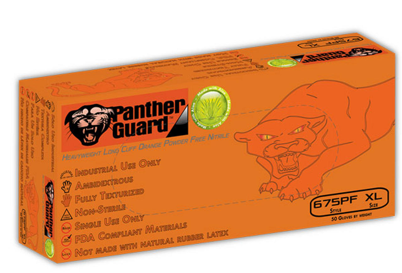 675PF Panther-Guard 6 mil Orange 100% Nitrile polymer box of 50