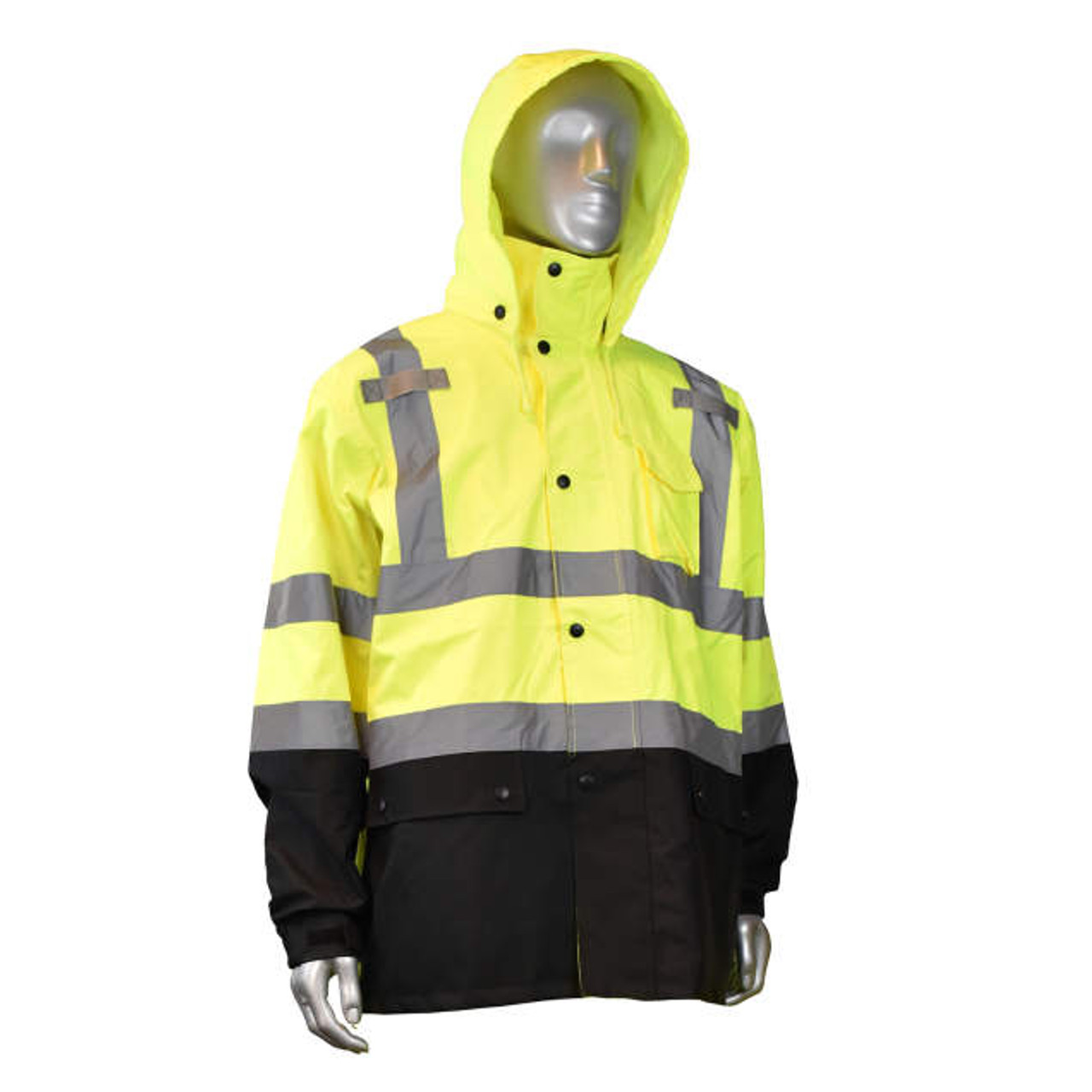 Radians RW30-3Z1Y General Purpose Rain Jacket - Yellow/Black - FRONT WITH HOOD