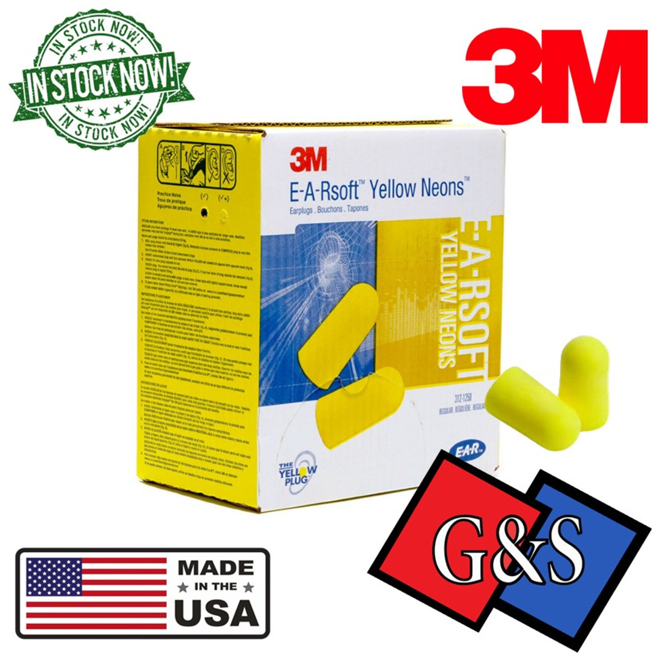 3M 312-1250 Yellow Neons Earplugs Uncorded, Poly Bag (200 PAIRS PER BOX)