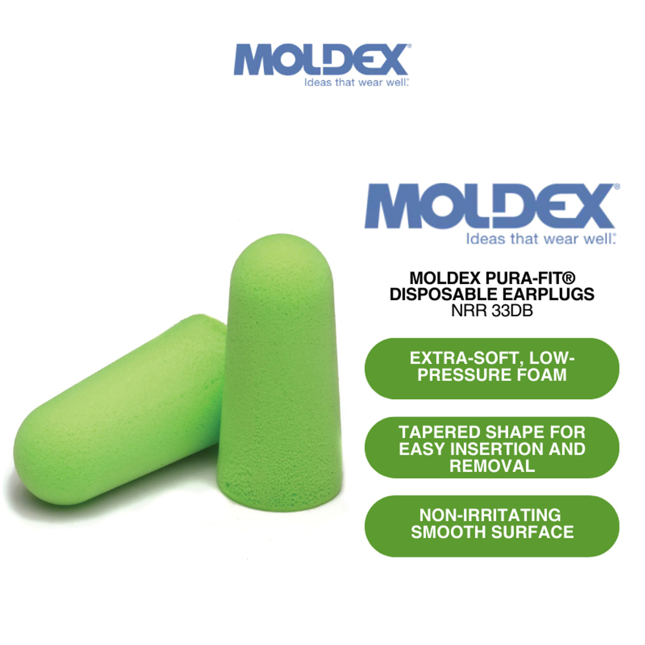 Moldex® MOL6800 Pura-Fit® Tapered Foam Uncorded Earplugs (200 PAIRS)