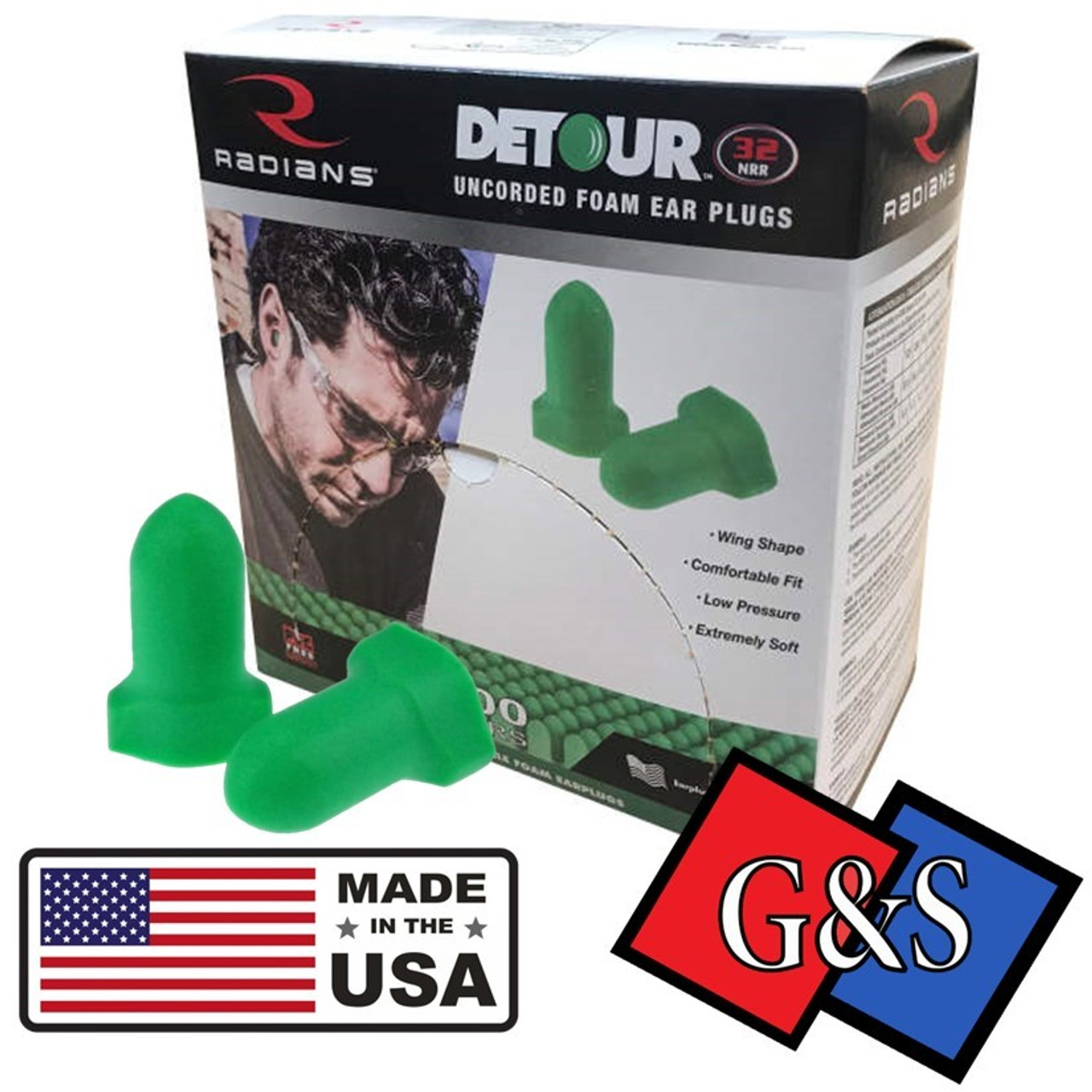 Radians FP30 Detour® Made In The USA Disposable Foam Uncorded Earplugs (200 PAIRS)