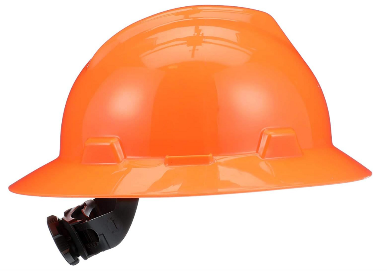 MSA 10021292 Hi-Vis Orange V-Gard Slotted Protective Hard Hats with Fas-Trac Suspension, Standard, Full Brim