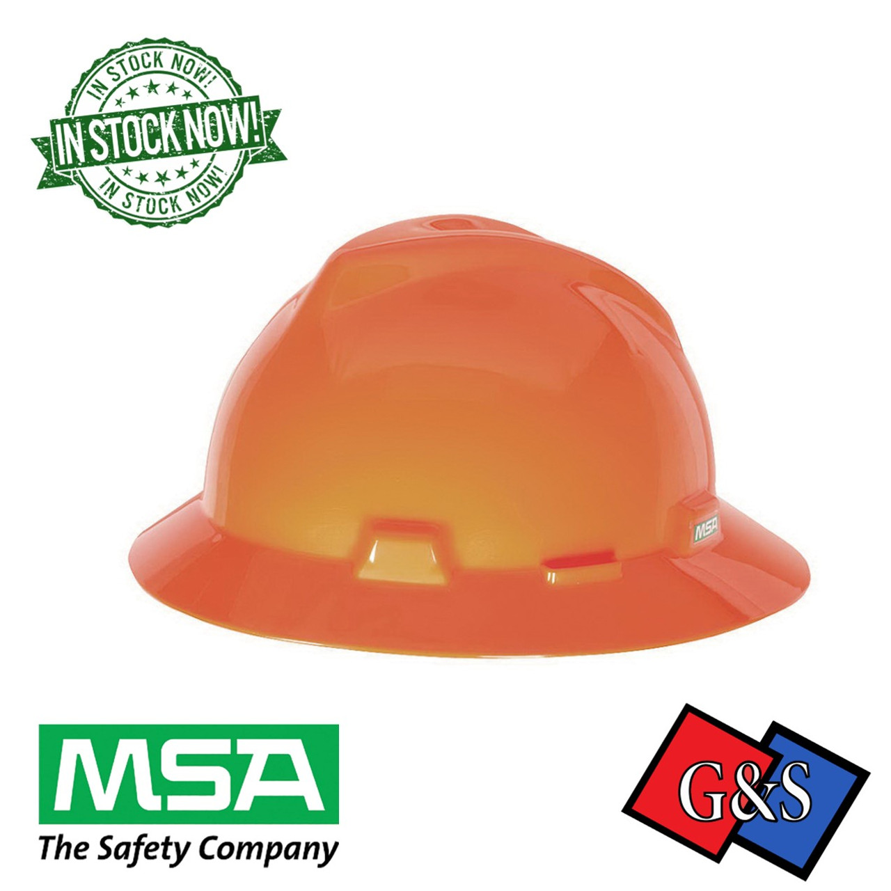 MSA Safety 10021292 V Gard, Polyethylene Full Brim Hard Hat Hi-Vis Orange w/ Fas-Trac III Ratchet Suspension, Type 1 Class E