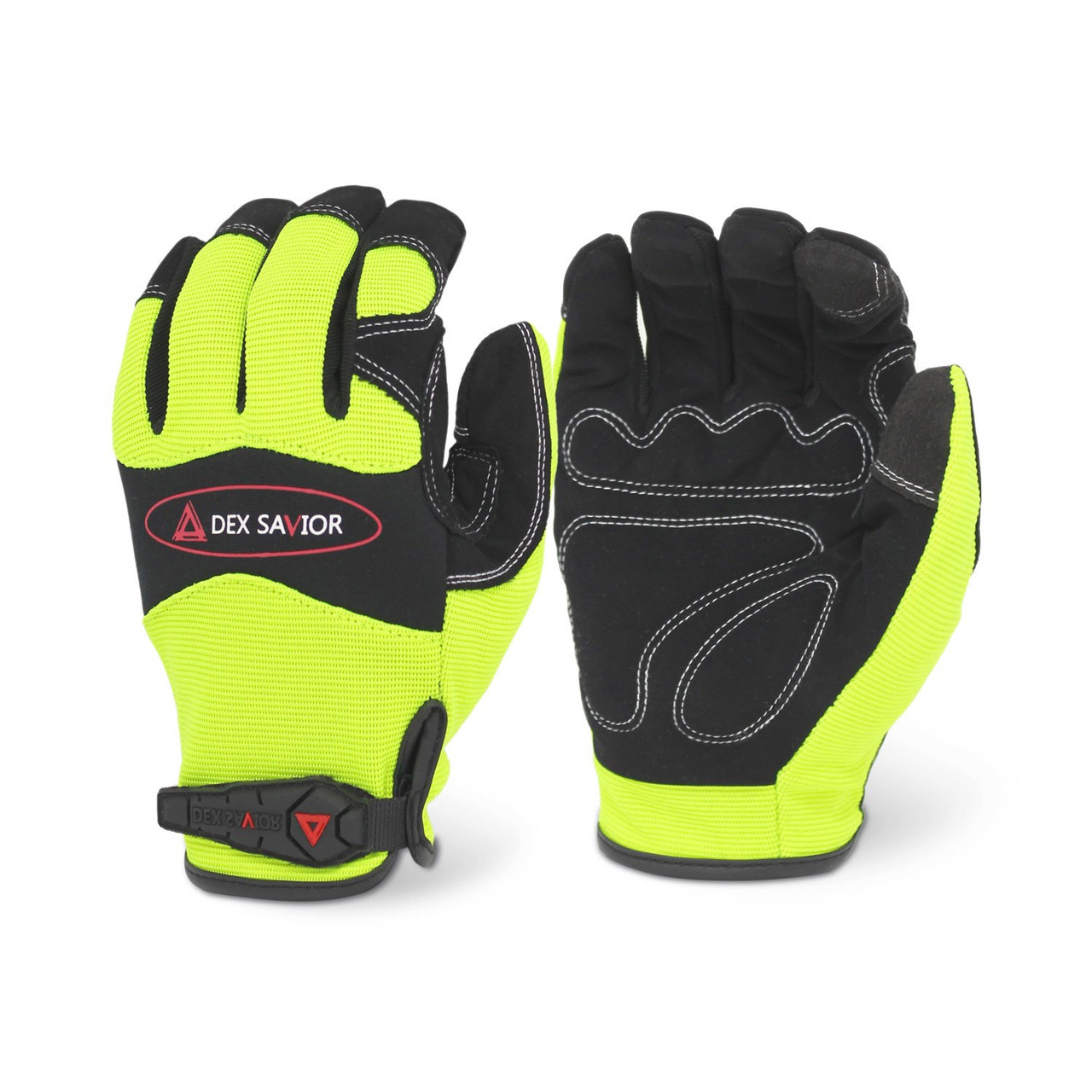 Elite Safety® DEX SAVIOR Premium Synthetic Palm Patch Hi-Viz Green Mechanic Gloves