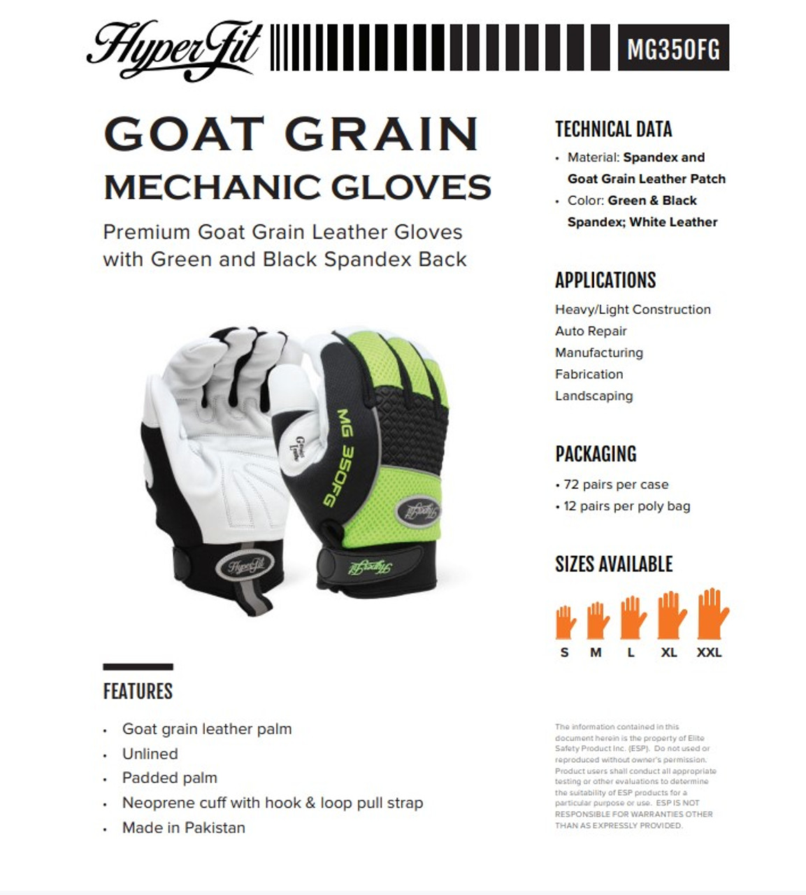 MG350FG - HYPERFIT Premium Green Goat Grain Leather Gloves