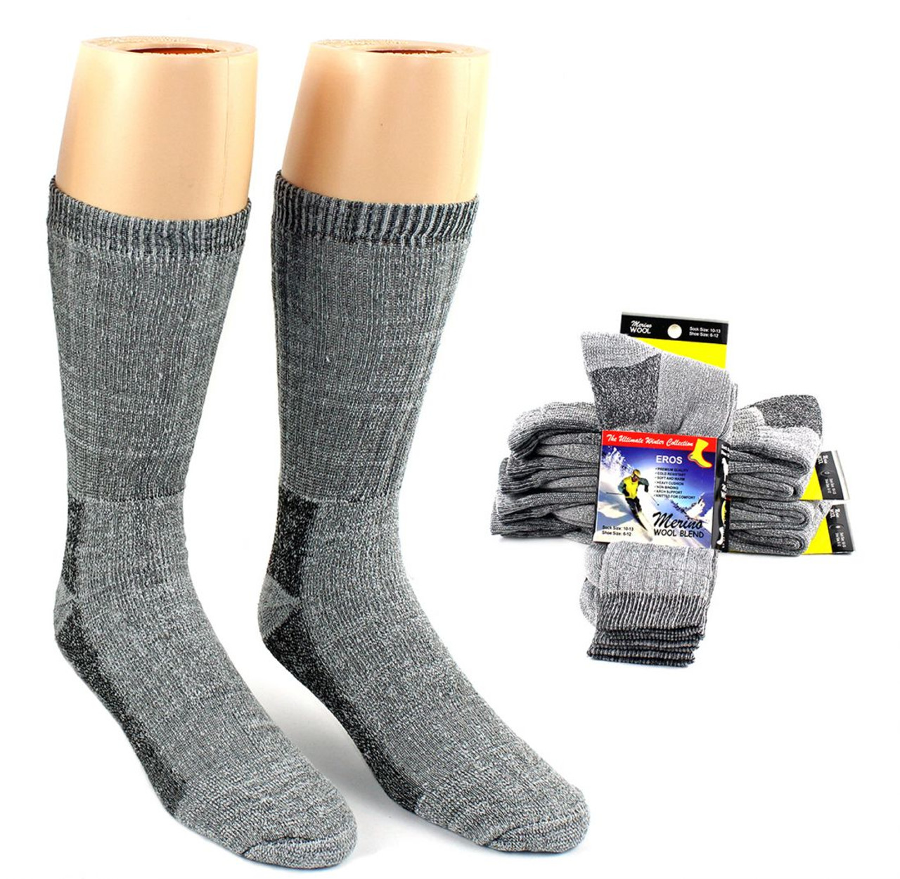 Eros 6004AW Thermal Merino Wool (68%) Crew Socks - 2 PACK