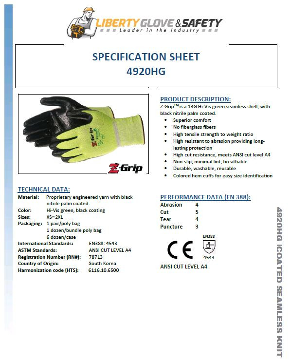 Liberty Z-GRIP® ANSI A4 HI-VIS GREEN SEAMLESS SHELL (NITRILE COATED)