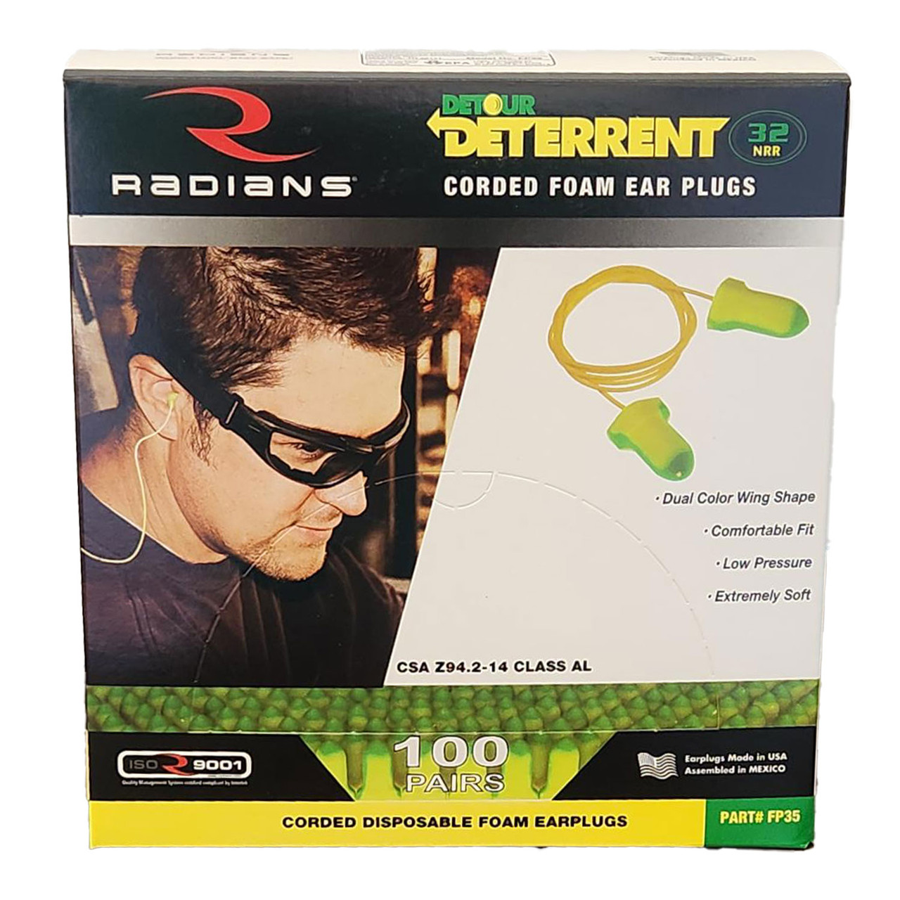 Radians® Deterrent® Corded Disposable Foam Ear Plugs - NRR 32dB (100 Pairs)