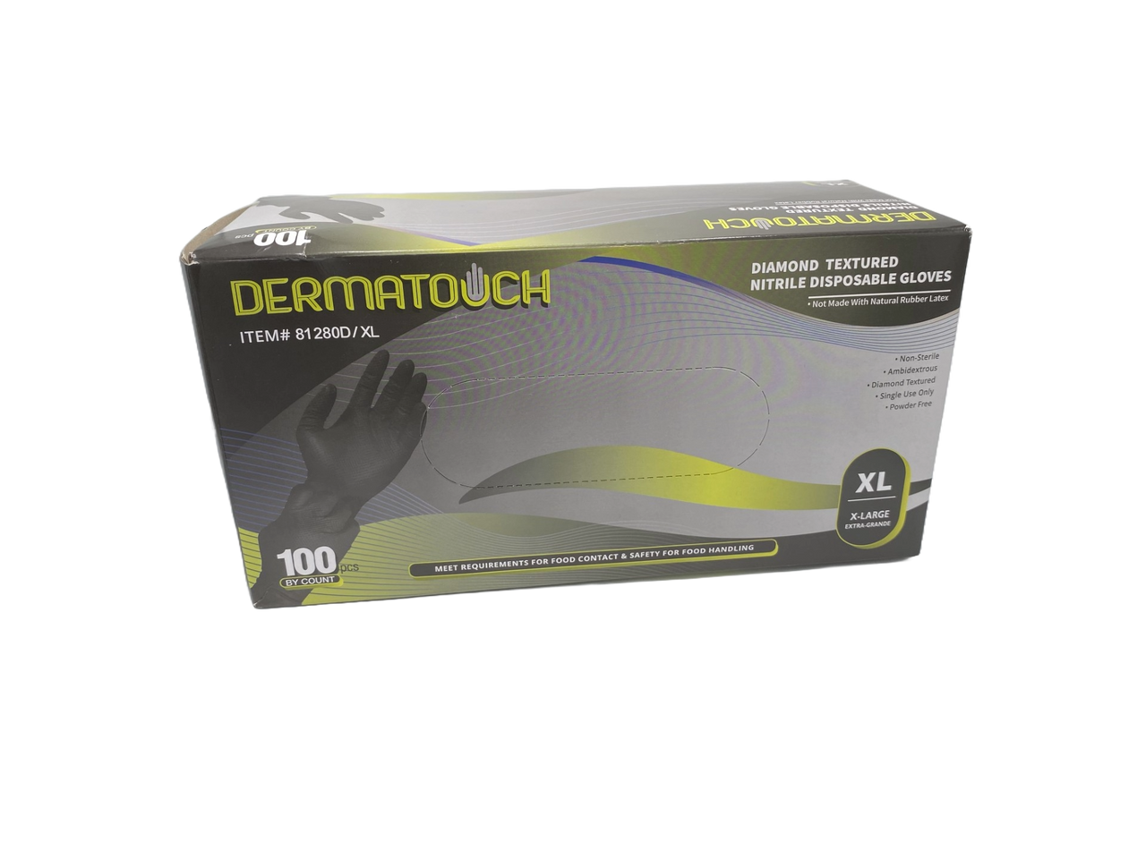 Dermatouch 8 MIL Industrial Grade Diamond Textured Powder Free Black Nitrile Gloves (100 per box)