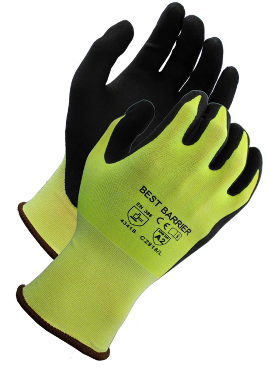 Best Barrier A2 Cut Resistant, 18 Gauge Black Micro-Foam Nitrile Palm Coated Gloves