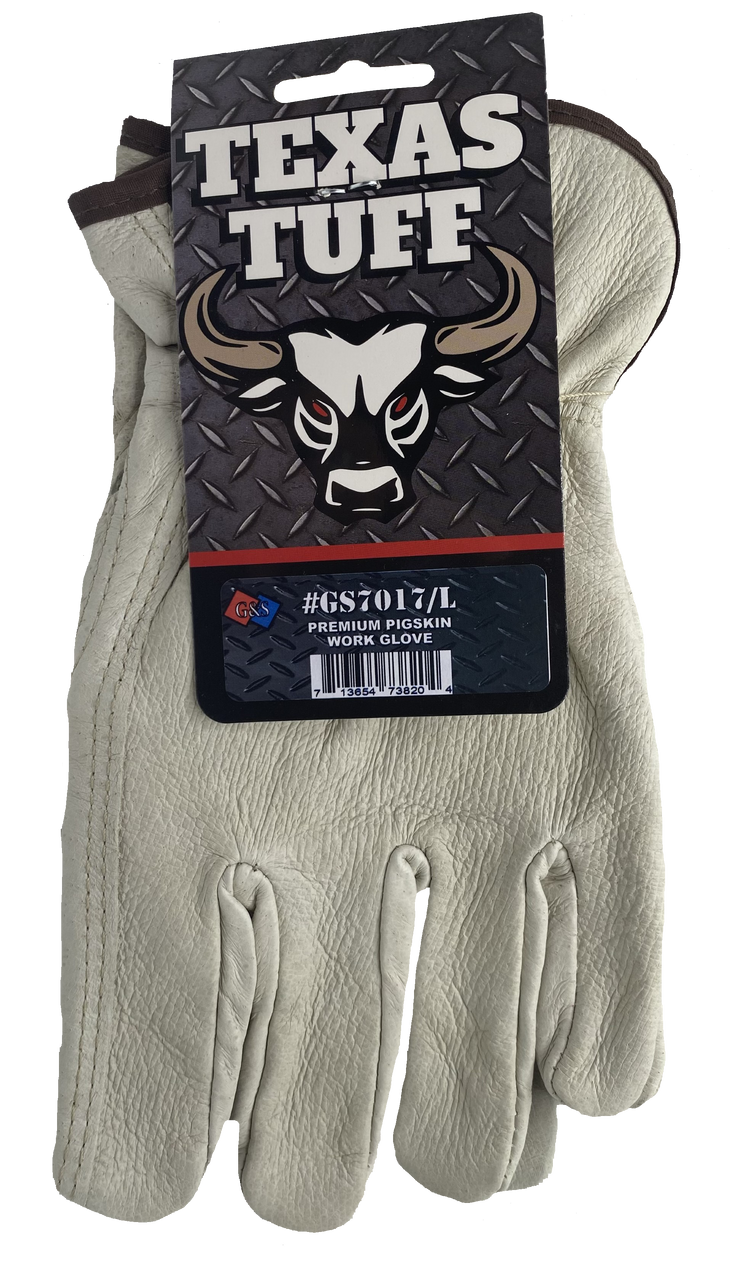 TEXAS TUFF Premium Unlined Top Grain Pigskin Work Gloves