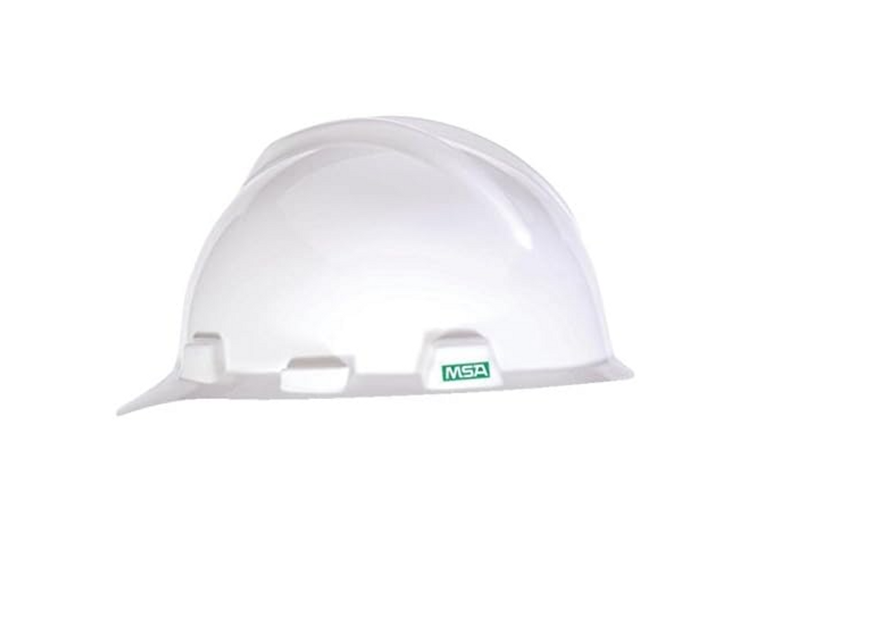 MSA Safety 475358 V Gard, Polyethylene Cap-Style Hard Hat White w/ Fas-Trac III Ratchet Suspension,  Type 1 Class E