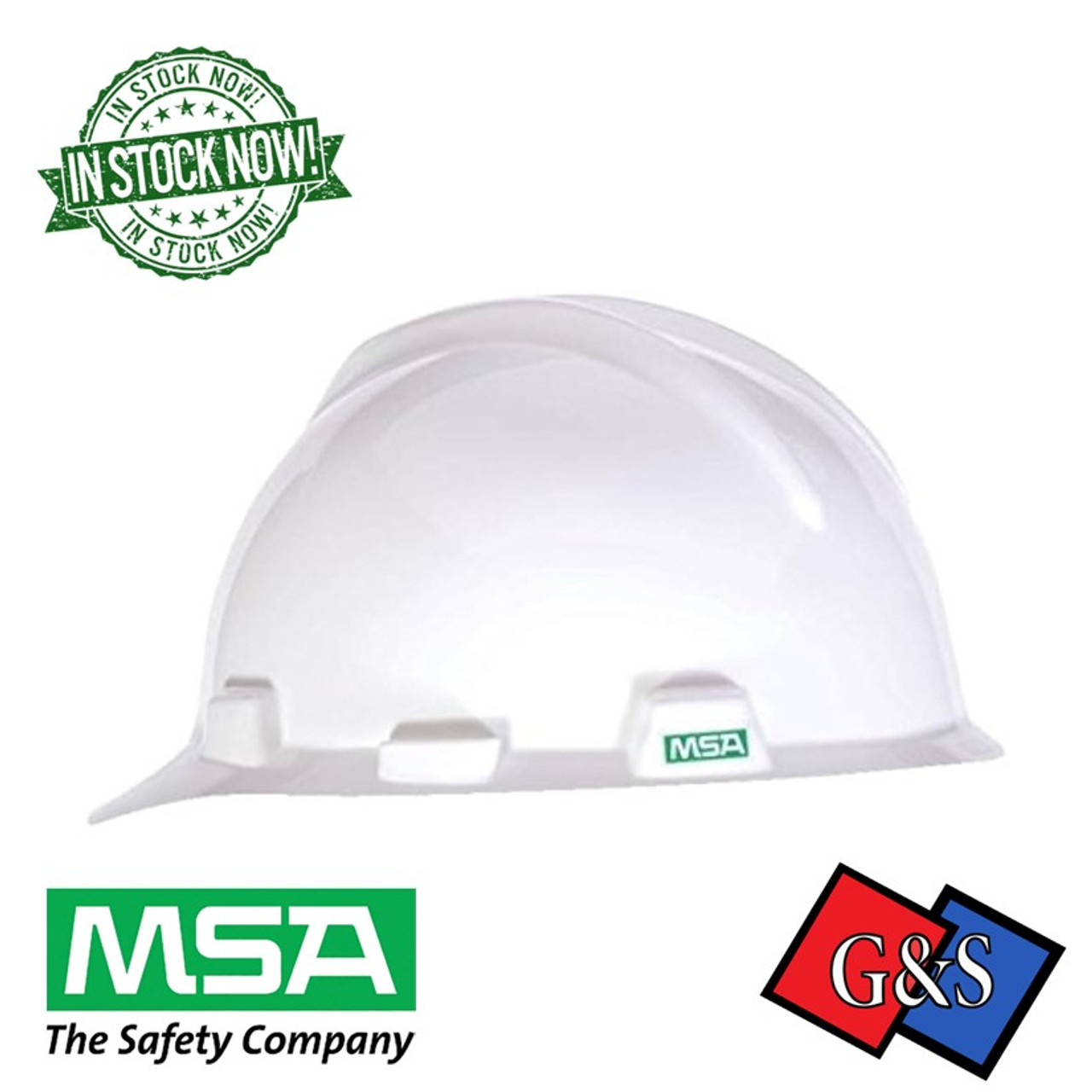 MSA Safety 475358 V Gard, Polyethylene Cap-Style Hard Hat White w/ Fas-Trac III Ratchet Suspension,  Type 1 Class E