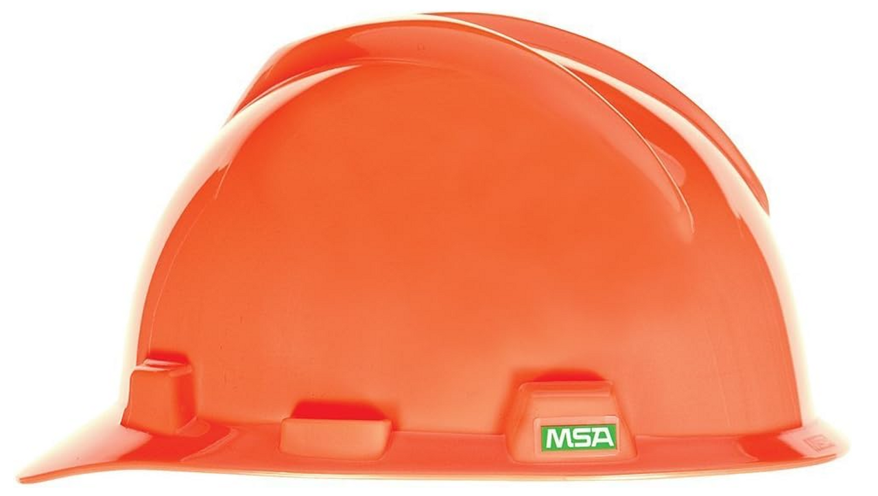 MSA Safety 475361 Orange V-Gard Hard Hat, Polyethylene, 4-Point Fast-Trac Ratchet Suspension