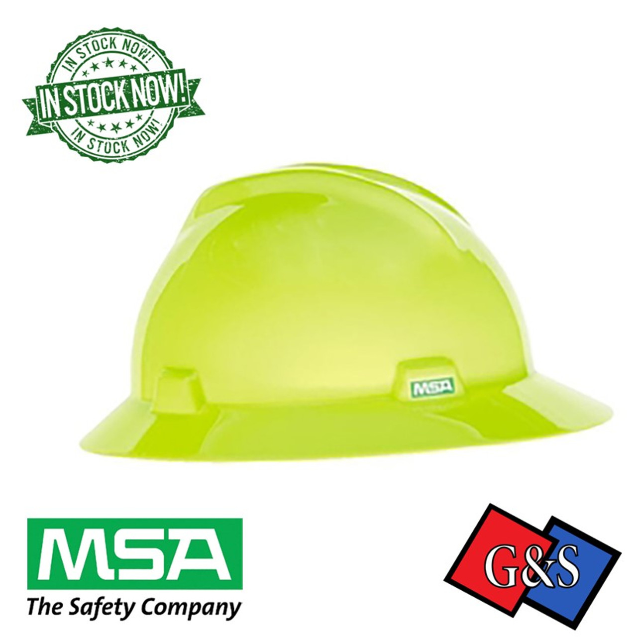 MSA Safety 10061515 V Gard, Polyethylene Full Brim Hard Hat Hi-Vis Lime w/ Fas-Trac III Ratchet Suspension, Type 1 Class E