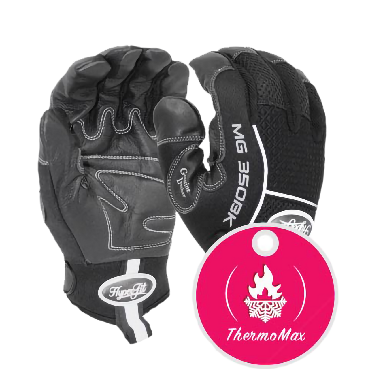 HYPERFIT MG355BK (Insulated) Premium Black Goat Grain Leather Mechanic Gloves