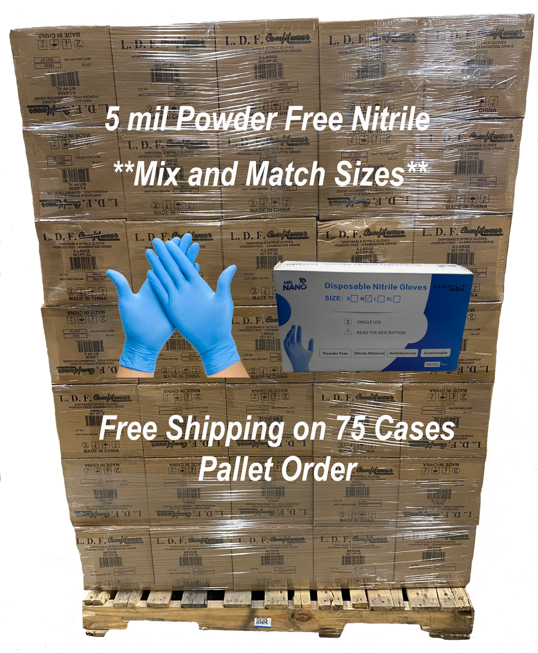 Full Pallet Of  Mr. Nano Powder free Nitril Gloves  (75 Cases Per Pallet)